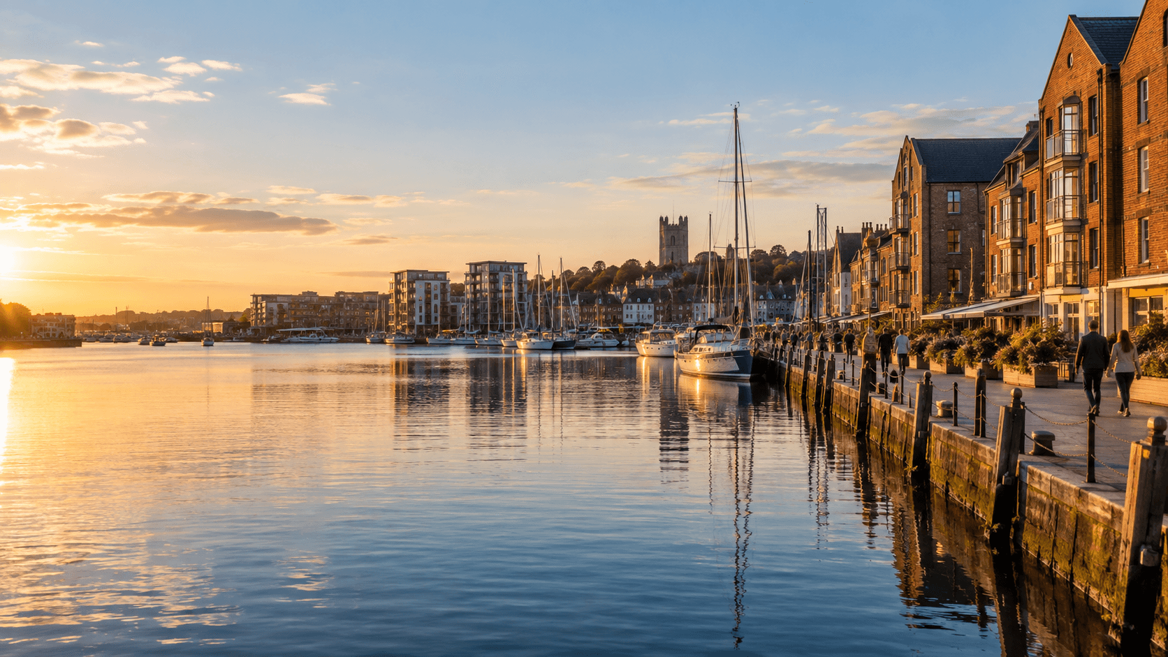 Ipswich waterfront in warm evening light